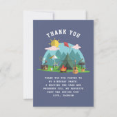 Modern Navy Blue Boy Camp Out Birthday Party サンキューカード (正面)