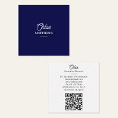 Modern Navy Blue Business Card with QR Code スクエア名刺
