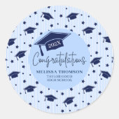 Modern Navy Blue Congratulations Graduation Name ラウンドシール (正面)