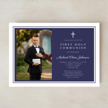 Modern Navy Blue Cross Boy Photo First Communion