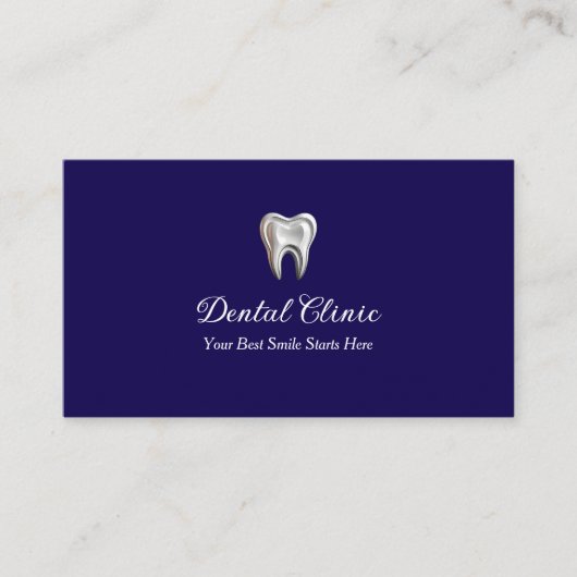 Modern Navy Blue Dental Clinic QR Code Dentist 名刺 (正面)