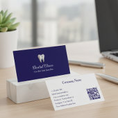 Modern Navy Blue Dental Clinic QR Code Dentist 名刺