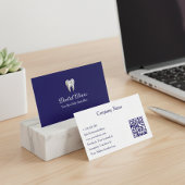 Modern Navy Blue Dental Clinic QR Code Dentist 名刺