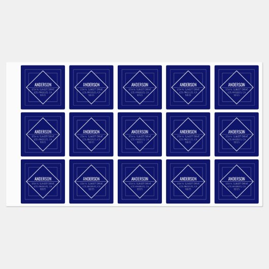 Modern Navy Blue Geometric Return Address  ラベル (シート)