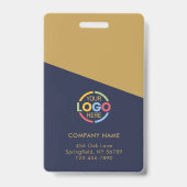 Modern Navy Blue Gold Employee Photo Company Logo  バッジ (裏面)