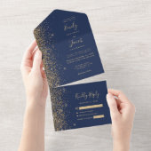 Modern Navy Blue Gold Glitter Wedding オールインワン招待状 (貼ってはがせる)