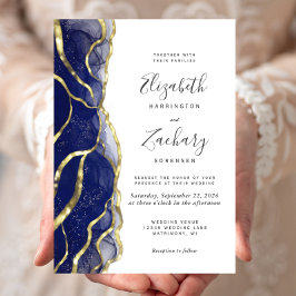 Modern Navy Blue Gold Ink Wedding Invitation 招待状