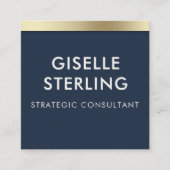 Modern Navy Blue Gold Luxury Minimal Typography  スクエア名刺 (正面)