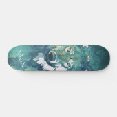 Modern navy blue green watercolor wolf スケートボード (横)