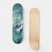 Modern navy blue green watercolor wolf スケートボード (正面)