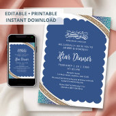 Modern Navy Blue Islamic Geometric Iftar Dinner 招待状