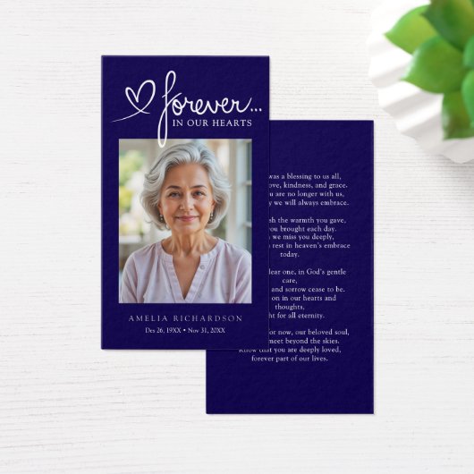 Modern Navy Blue Memorial Prayer Photo Card (デスク)