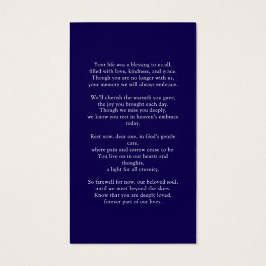 Modern Navy Blue Memorial Prayer Photo Card (裏面)