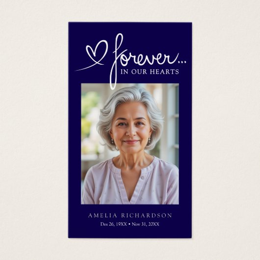 Modern Navy Blue Memorial Prayer Photo Card (正面)