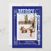 Modern Navy Blue Merry & Bright Retro Typography シーズンカード (正面)