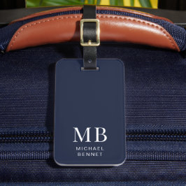 Modern Navy Blue Monogram ラゲッジタグ