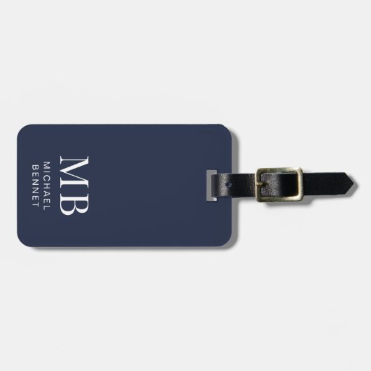 Modern Navy Blue Monogram ラゲッジタグ (正面横)