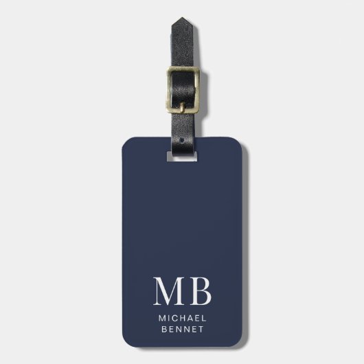 Modern Navy Blue Monogram ラゲッジタグ (正面縦)