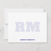 Modern Navy Blue Monogram Stationery Note Card 招待状 (正面)