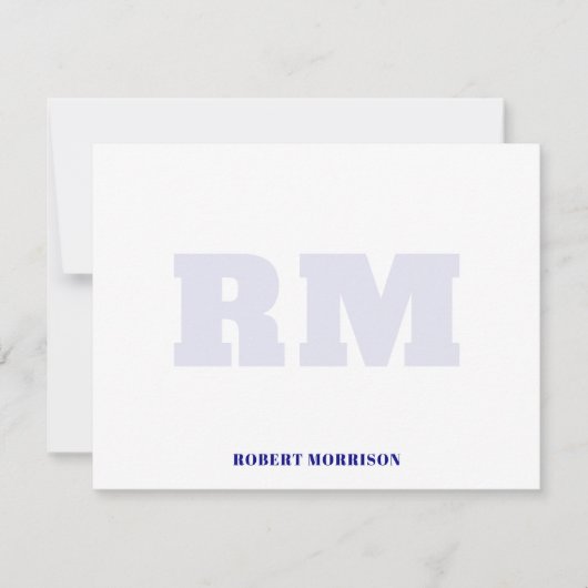 Modern Navy Blue Monogram Stationery Note Card 招待状 (正面)