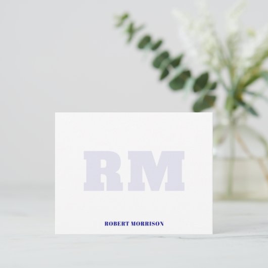 Modern Navy Blue Monogram Stationery Note Card 招待状 (スタンド正面)