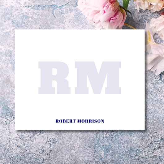 Modern Navy Blue Monogram Stationery Note Card 招待状