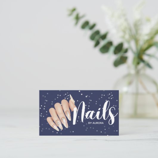 Modern Navy Blue Nail Technician Business Card 名刺 (スタンド正面)
