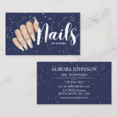 Modern Navy Blue Nail Technician Business Card 名刺 (正面/裏面)