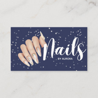 Modern Navy Blue Nail Technician Business Card 名刺