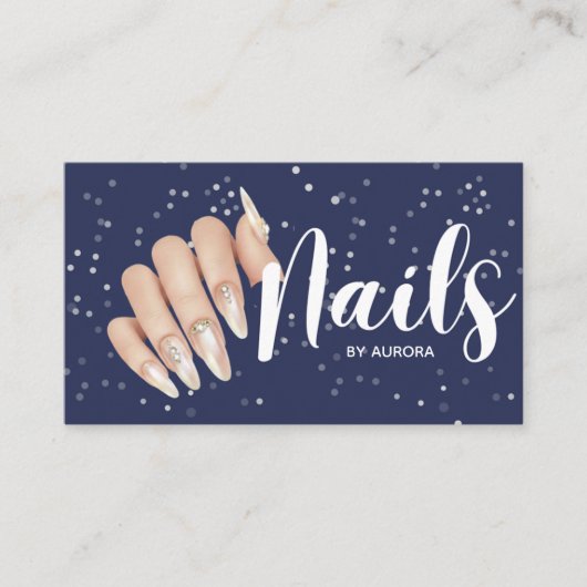 Modern Navy Blue Nail Technician Business Card 名刺 (正面)