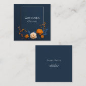 Modern Navy Blue Orange Rose Gold Frame Elegant スクエア名刺 (正面/裏面)
