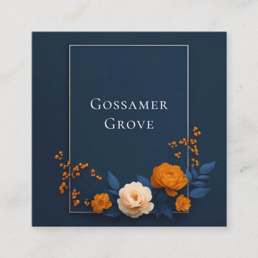 Modern Navy Blue Orange Rose Gold Frame Elegant スクエア名刺 (正面)