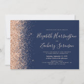 Modern Navy Blue Peach Glitter Wedding 招待状 (正面)
