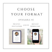 Modern Navy Blue Photo Boy First Communion 招待状