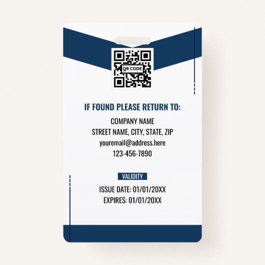 Modern Navy Blue Professional Staff ID Badge バッジ (裏面)