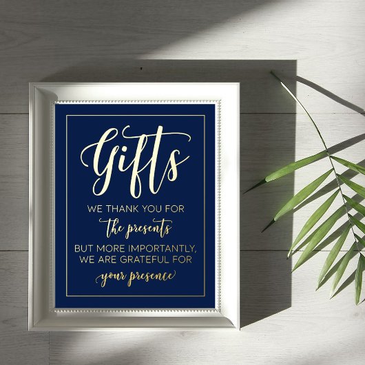 Modern Navy Blue Real Foil Wedding Gifts Sign 箔ポスター
