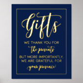 Modern Navy Blue Real Foil Wedding Gifts Sign 箔ポスター (正面)