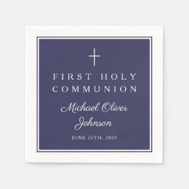 Modern Navy Blue Religious Boy First Communion スタンダードカクテルナプキン