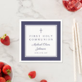 Modern Navy Blue Religious Boy First Communion スタンダードカクテルナプキン (インサイチュ)