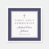 Modern Navy Blue Religious Boy First Communion スタンダードカクテルナプキン (正面)