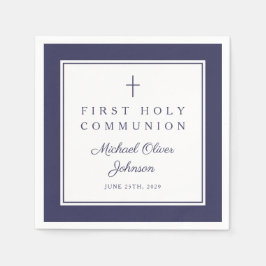 Modern Navy Blue Religious Boy First Communion スタンダードカクテルナプキン