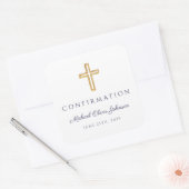 Modern Navy Blue Religious Cross Boy Confirmation スクエアシール (封筒)