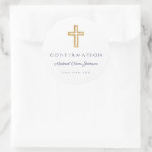 Modern Navy Blue Religious Cross Boy Confirmation ラウンドシール (バッグ)