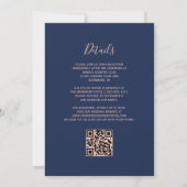 Modern Navy Blue Rose Gold Glitter QR Code Wedding 招待状 (裏面)