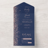 Modern Navy Blue Rose Gold Glitter Wedding オールインワン招待状 (内側)