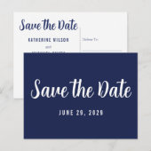 Modern Navy Blue Save The Date Postcard 案内ポストカード (正面/裏面)
