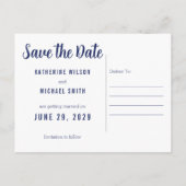 Modern Navy Blue Save The Date Postcard 案内ポストカード (裏面)