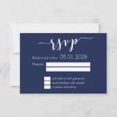 Modern Navy Blue Script Wedding RSVP Card (正面)