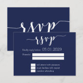 Modern Navy Blue Script Wedding RSVP Card (正面/裏面)