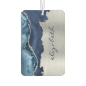 Modern Navy Blue Silver Agate Metallic カーエアーフレッシュナー (裏面)